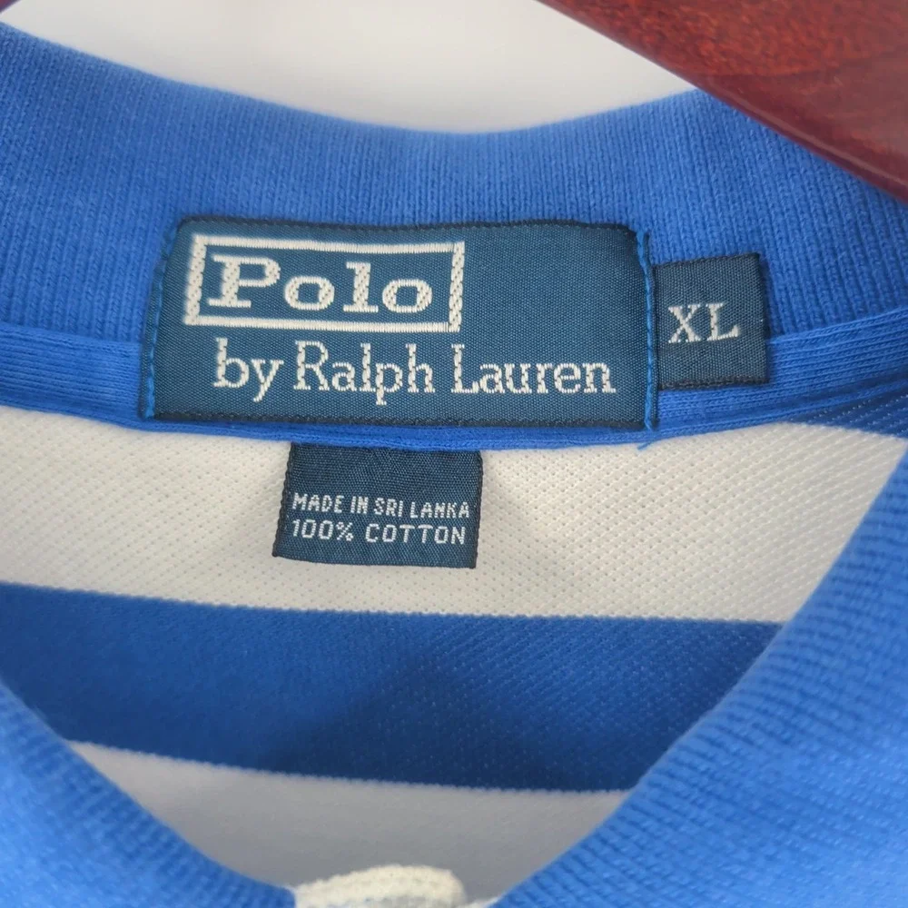 VTG Polo‎ By Ralph Lauren Striped Golf Performance Polo Shirt White Blue Size XL